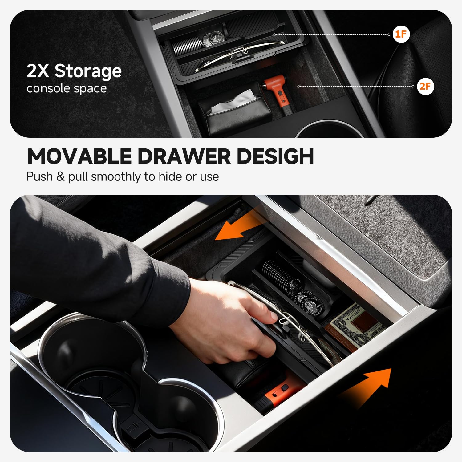 DooGooCoo center console cup holder space preserved for large drinks