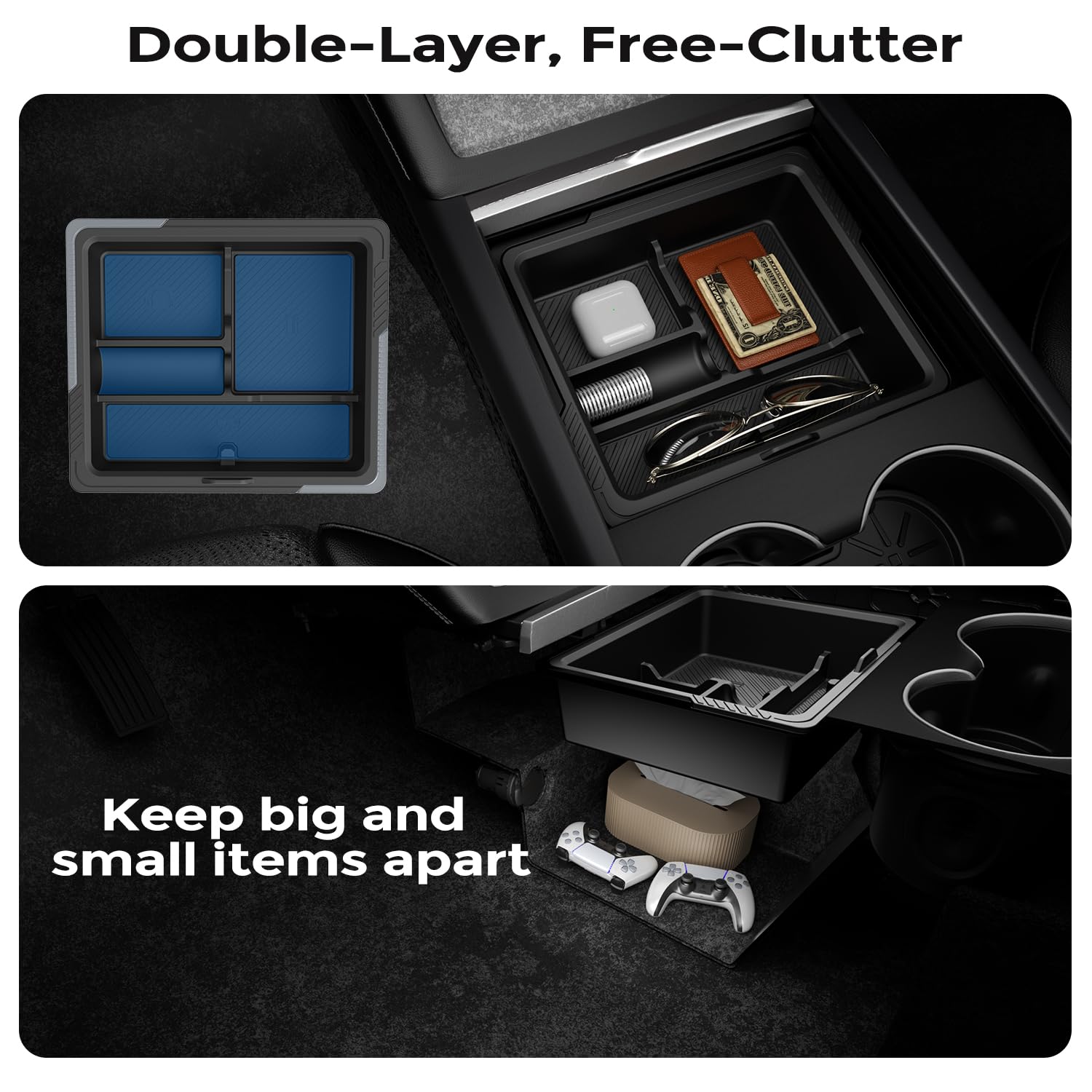 DooGooCoo center console elastic TPE offers durable, non-toxic storage