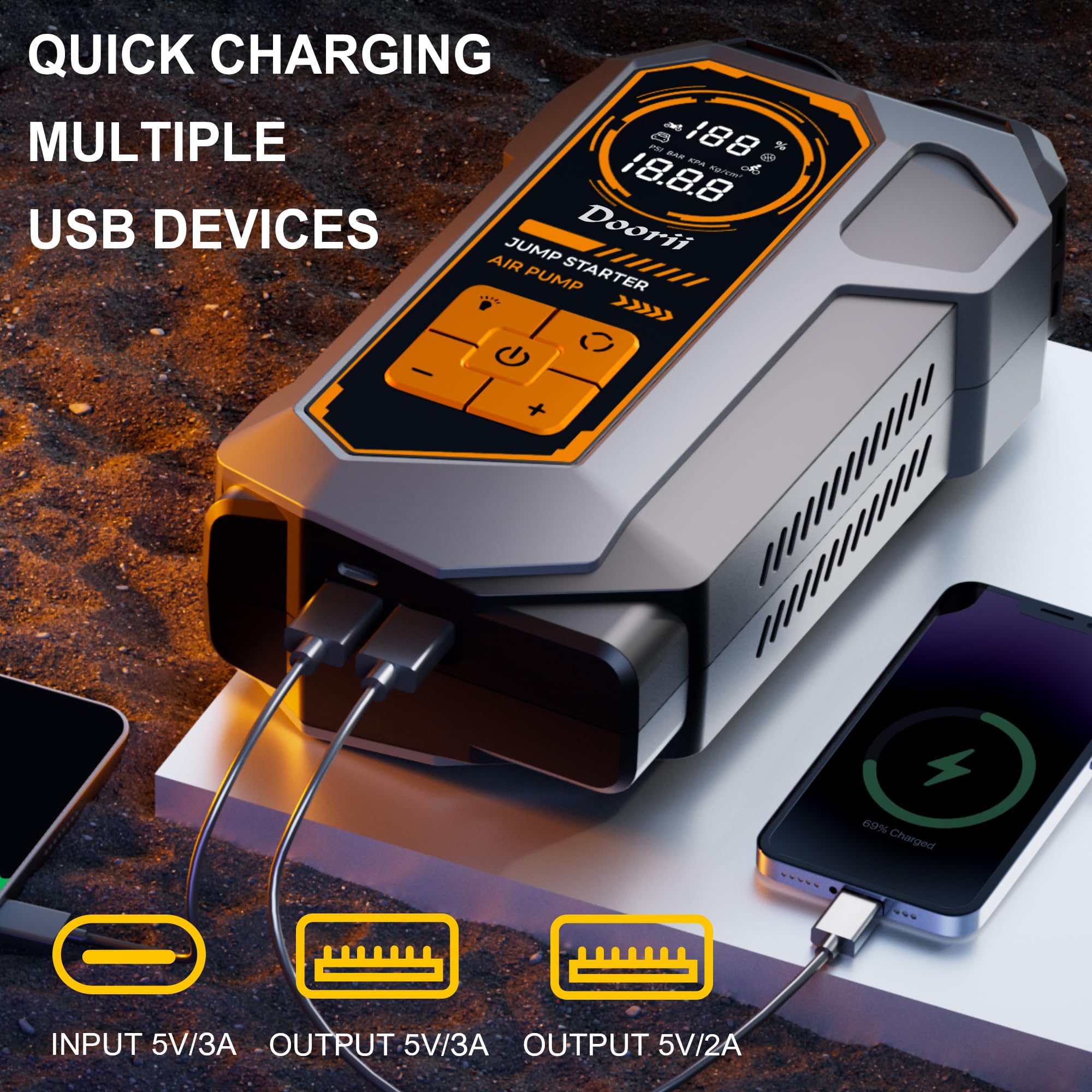 Doorii LED flashlight shining in SOS mode for high-visibility roadside illumination
