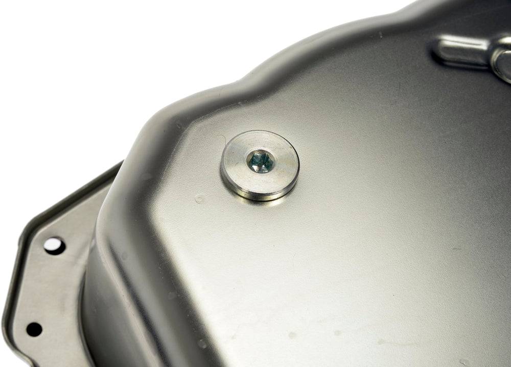 Dorman 265-582 transmission oil pan closeup edges indicating precise manufacturing