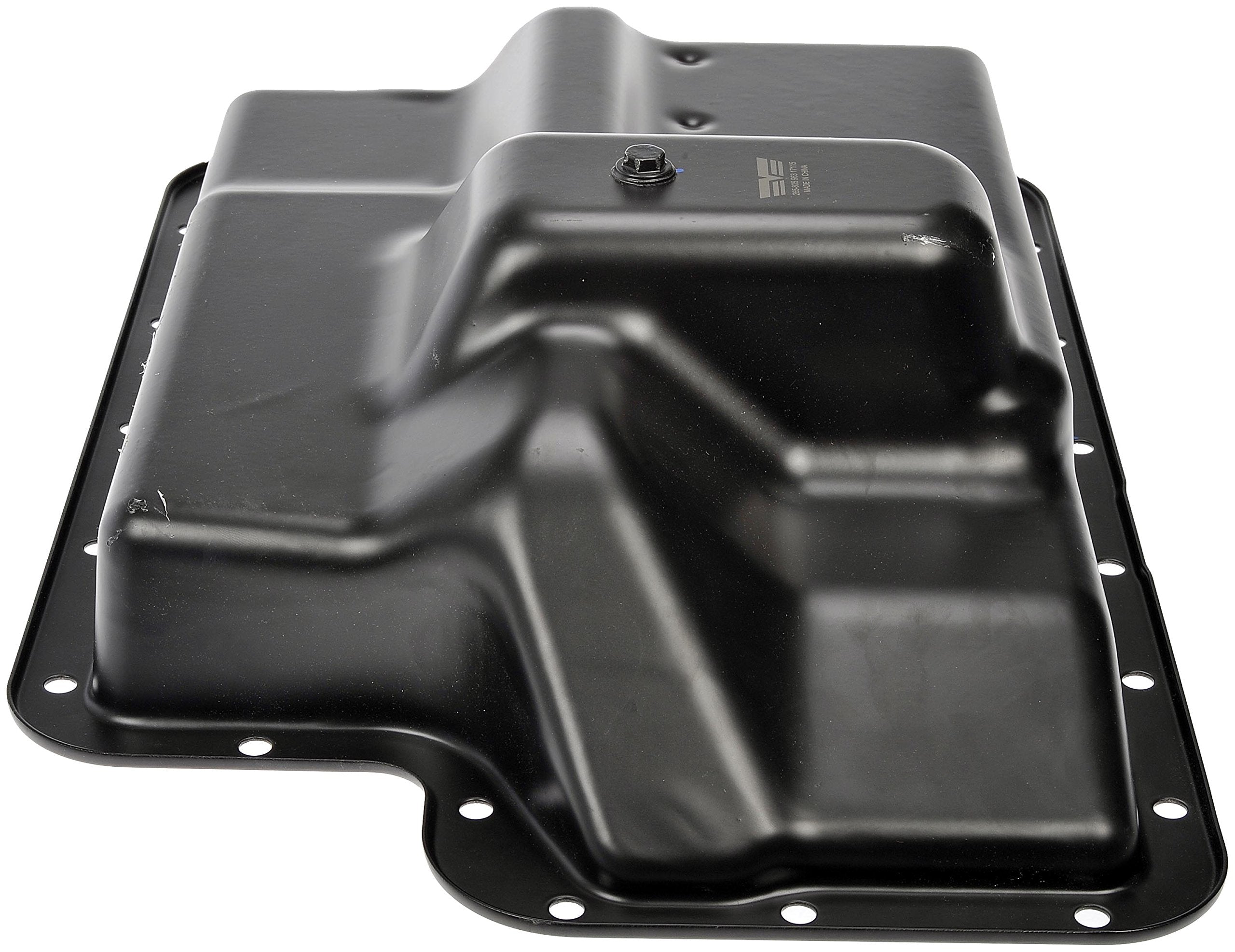 Dorman 265-805 transmission oil pan installed under vehicle for straightforward replacement.