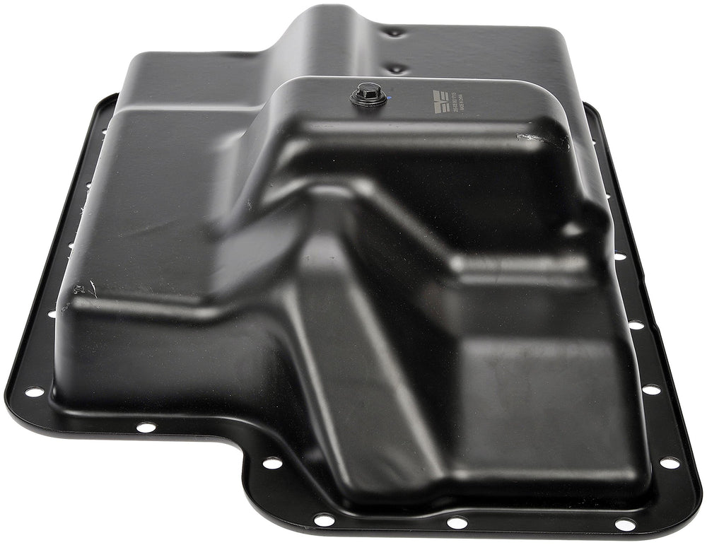 Dorman 265-805 transmission oil pan installed under vehicle for straightforward replacement.