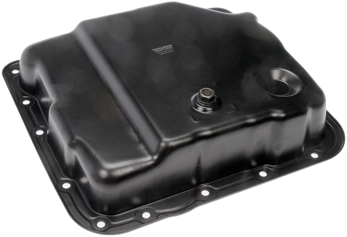 Dorman 265-811 transmission oil pan with drain plug for spill-free service.