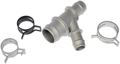 Dorman 47157 coolant hose junction product front view highlighting aluminum construction for durability.