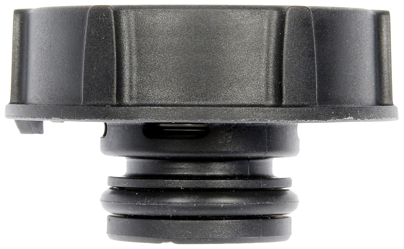 Dorman 54211 coolant cap, side view, precise fit for seamless reservoir sealing on supported Ford models.