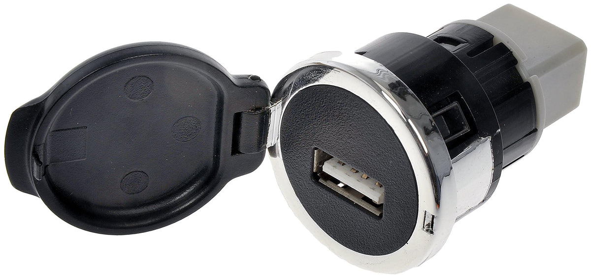 Dorman USB port cover closeup restores original GM interior look.