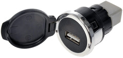 Dorman USB port cover closeup restores original GM interior look.