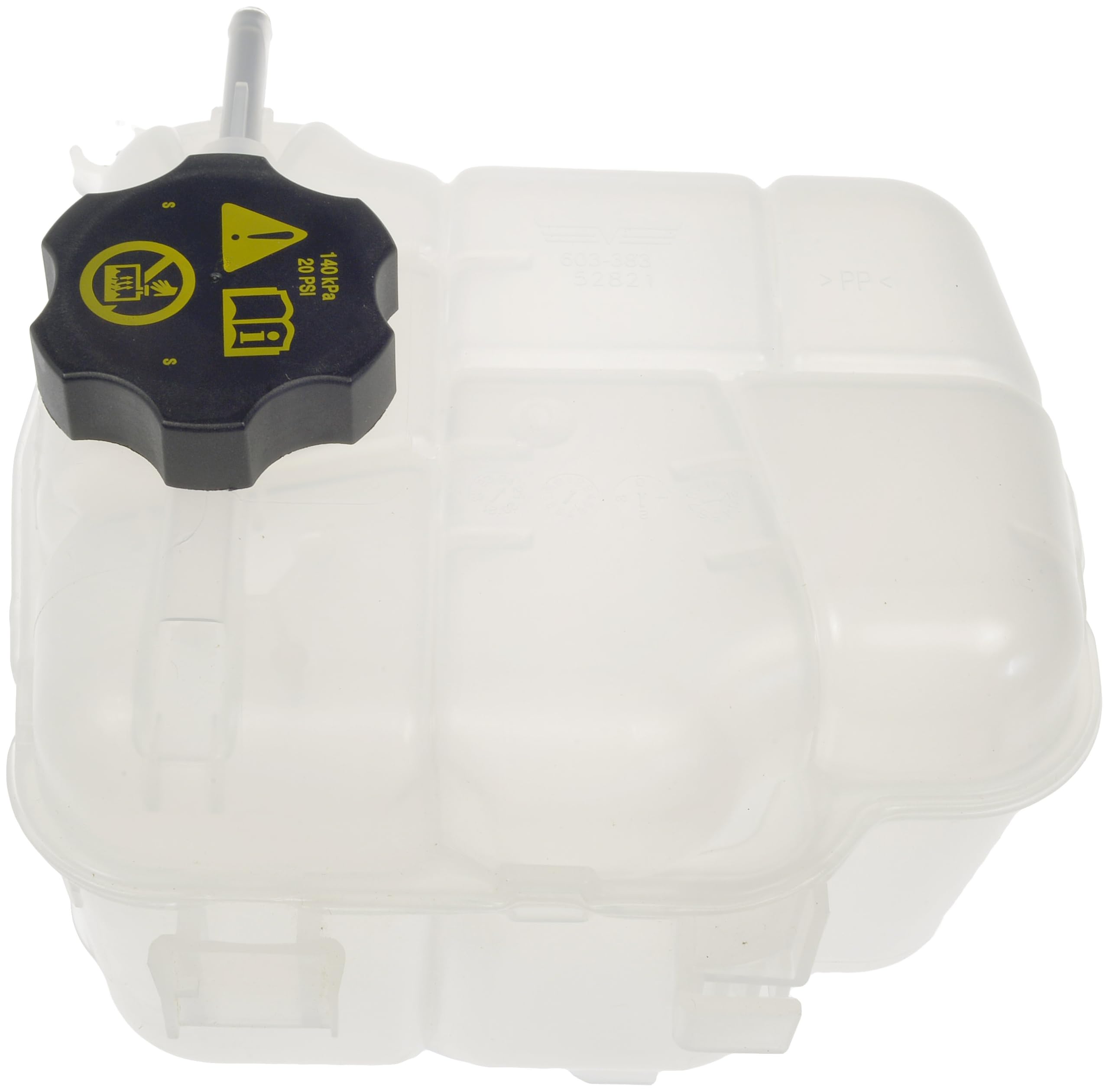Dorman 603-383 installation-ready reservoir shown with OEM-like connection.