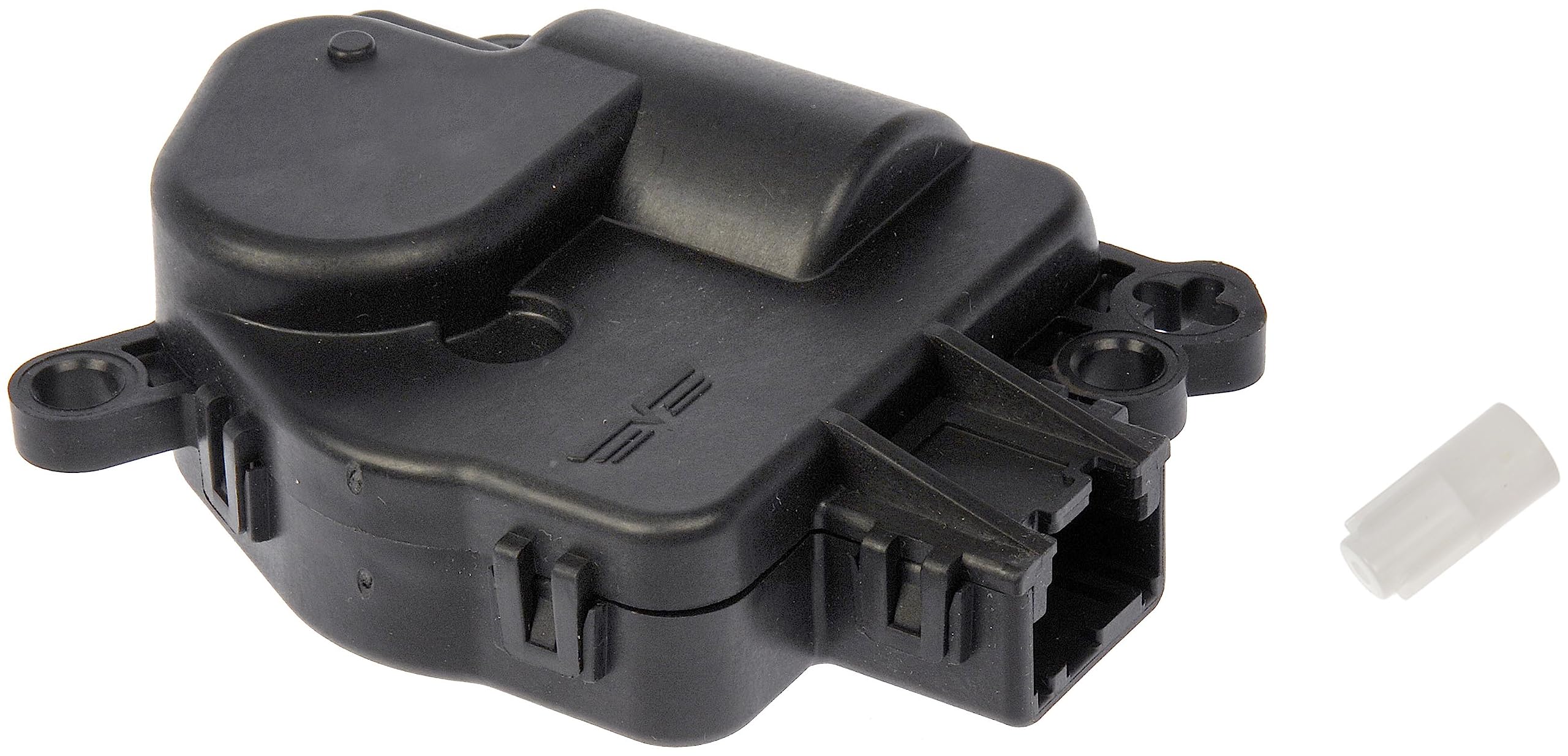 Dorman 604-224 blend door actuator close-up confirms precise plug-and-fit for HVAC control.