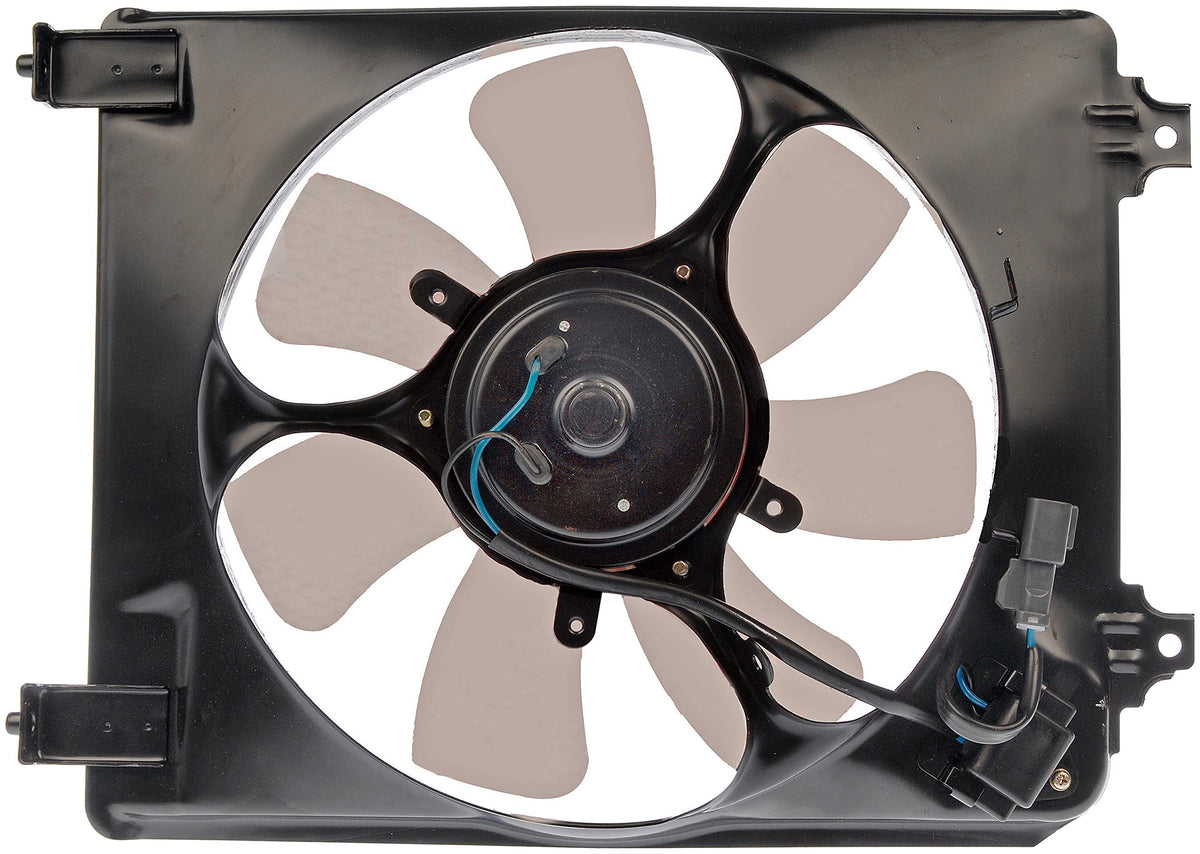 Dorman 621-011 condenser fan close-up shows durable housing and blades