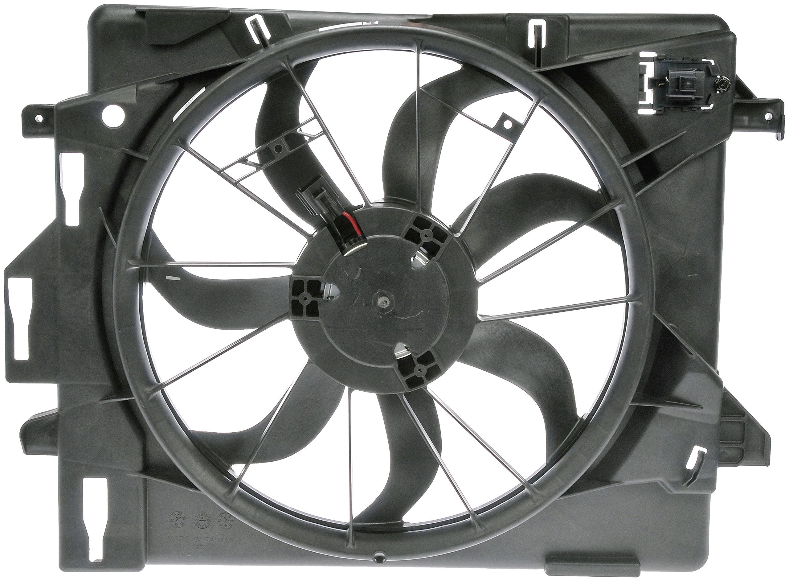 Dorman 621-028 engine cooling fan assembly, front view, compatible replacement for improved cooling