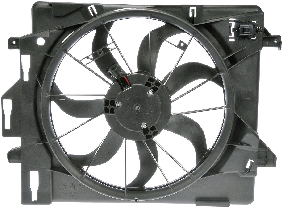 Dorman 621-028 engine cooling fan assembly, front view, compatible replacement for improved cooling