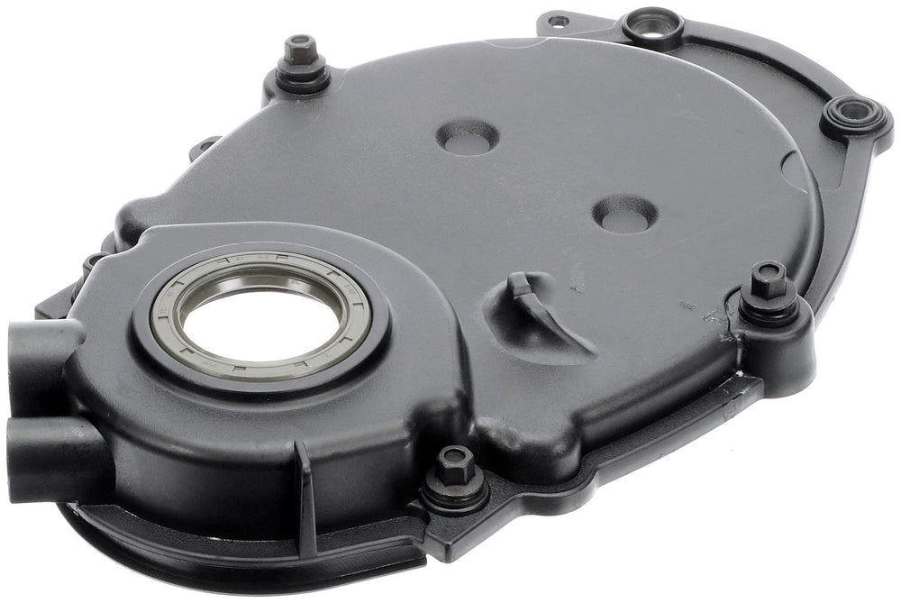 Dorman 635-502 timing cover, front view, engineered for precise fit and long life.