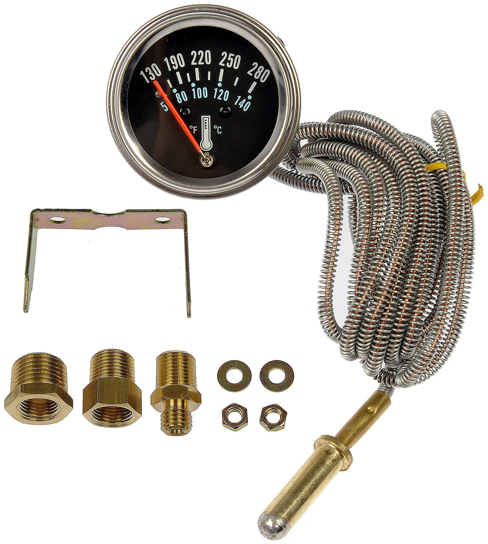Dorman 7-120 water temperature gauge front view with backlit dial for quick readings