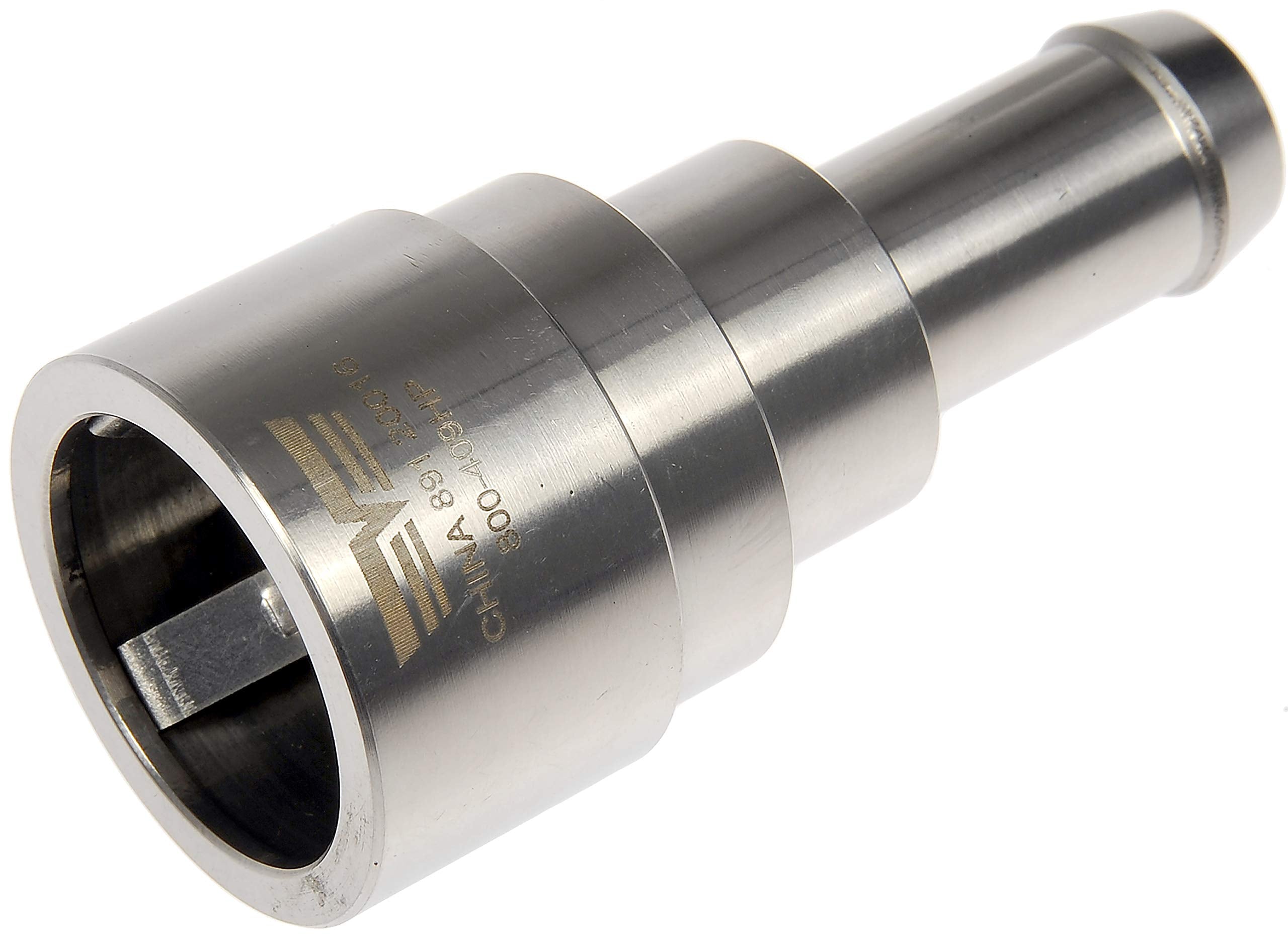 Dorman 800-409HP coolant connector with inlet and outlet tubes, stainless steel durability for heat and vibration.
