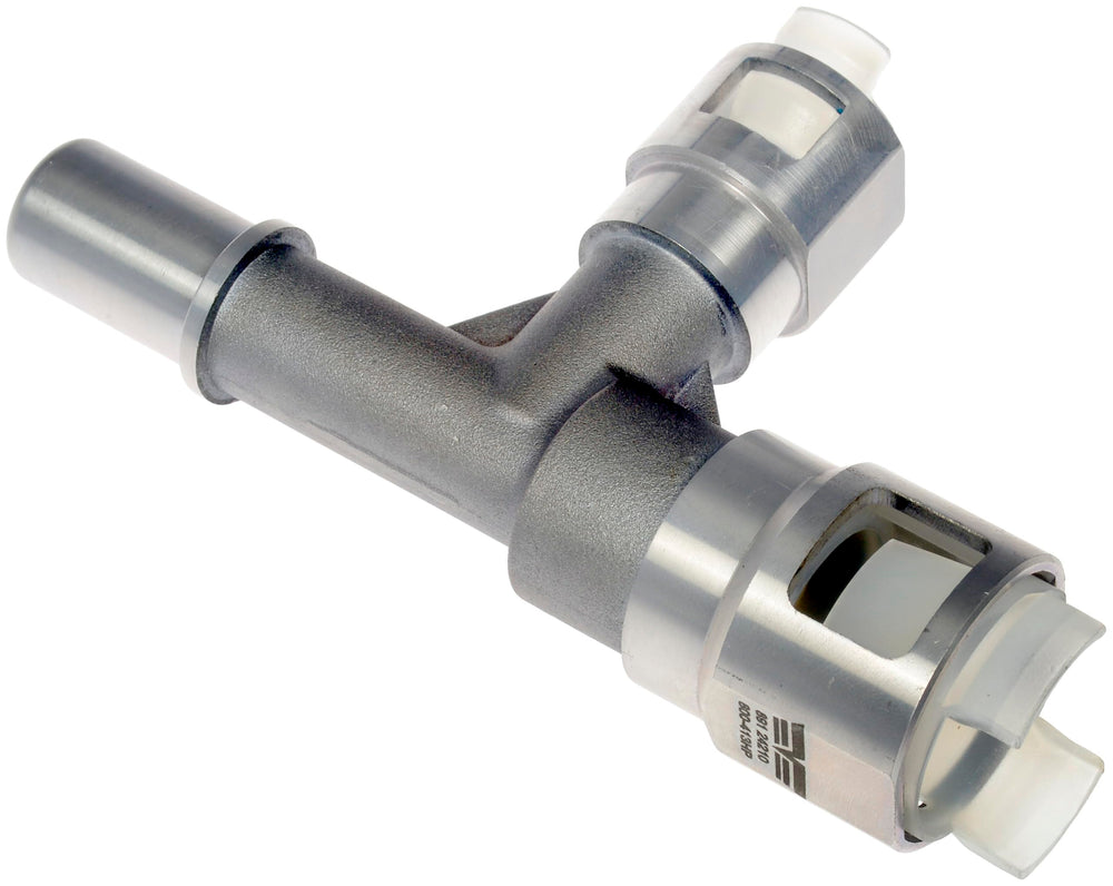 Dorman 800-413HP metal heater hose connector top view emphasizes rugged durability.