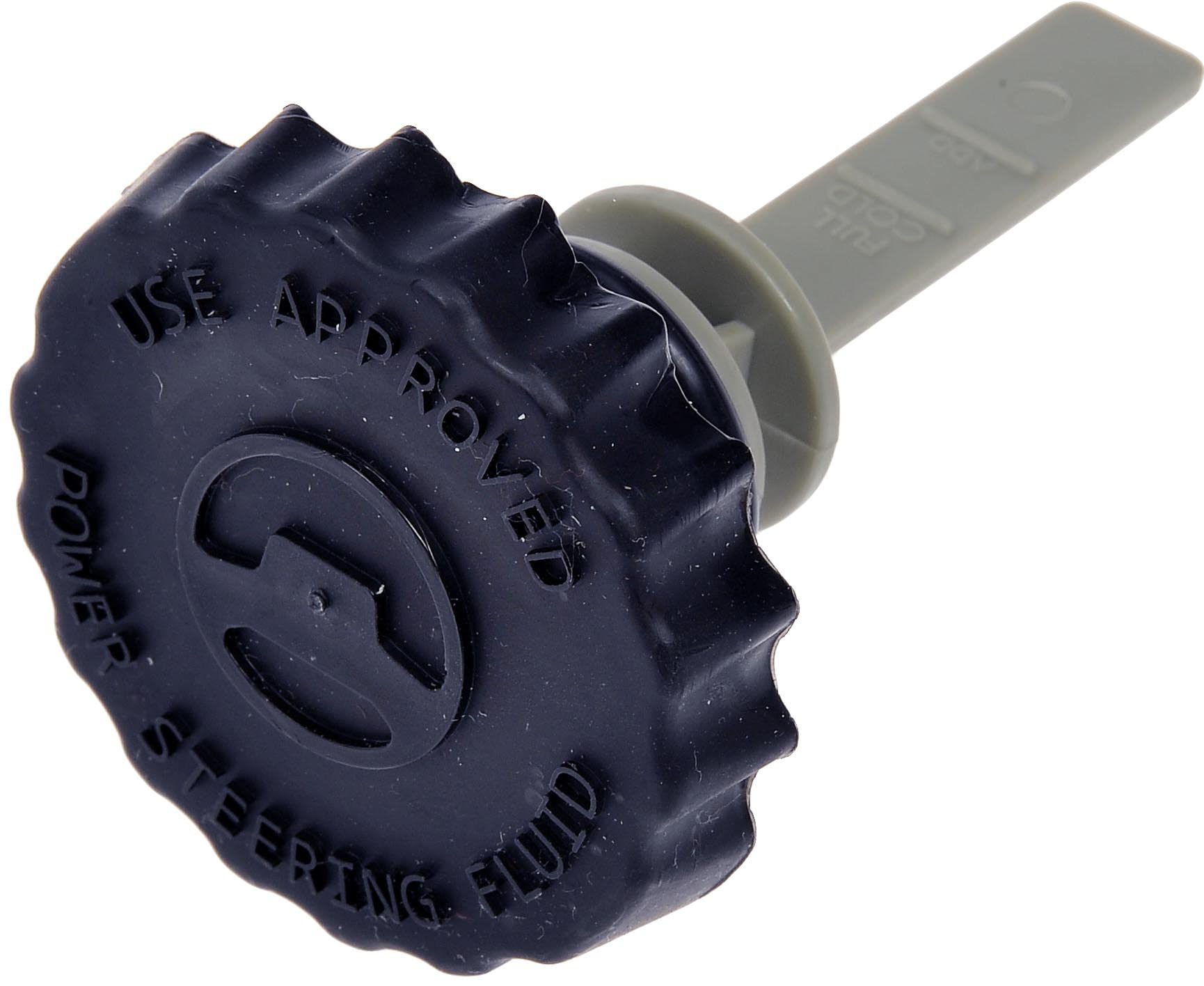 Dorman 82746CD power steering reservoir cap close-up showing seal integrity.