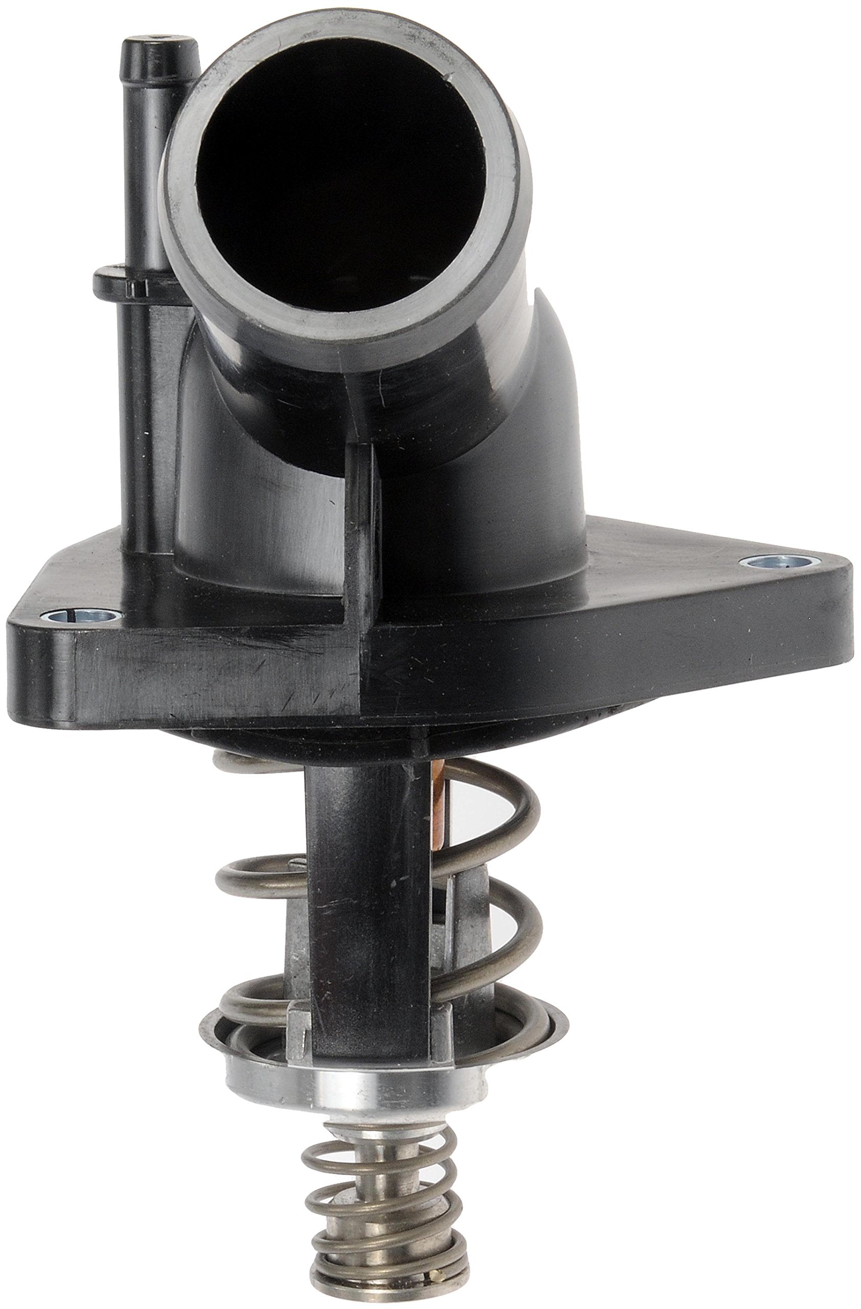 Dorman 902-2090 thermostat housing side view, precise fit and seal for reliable cooling.
