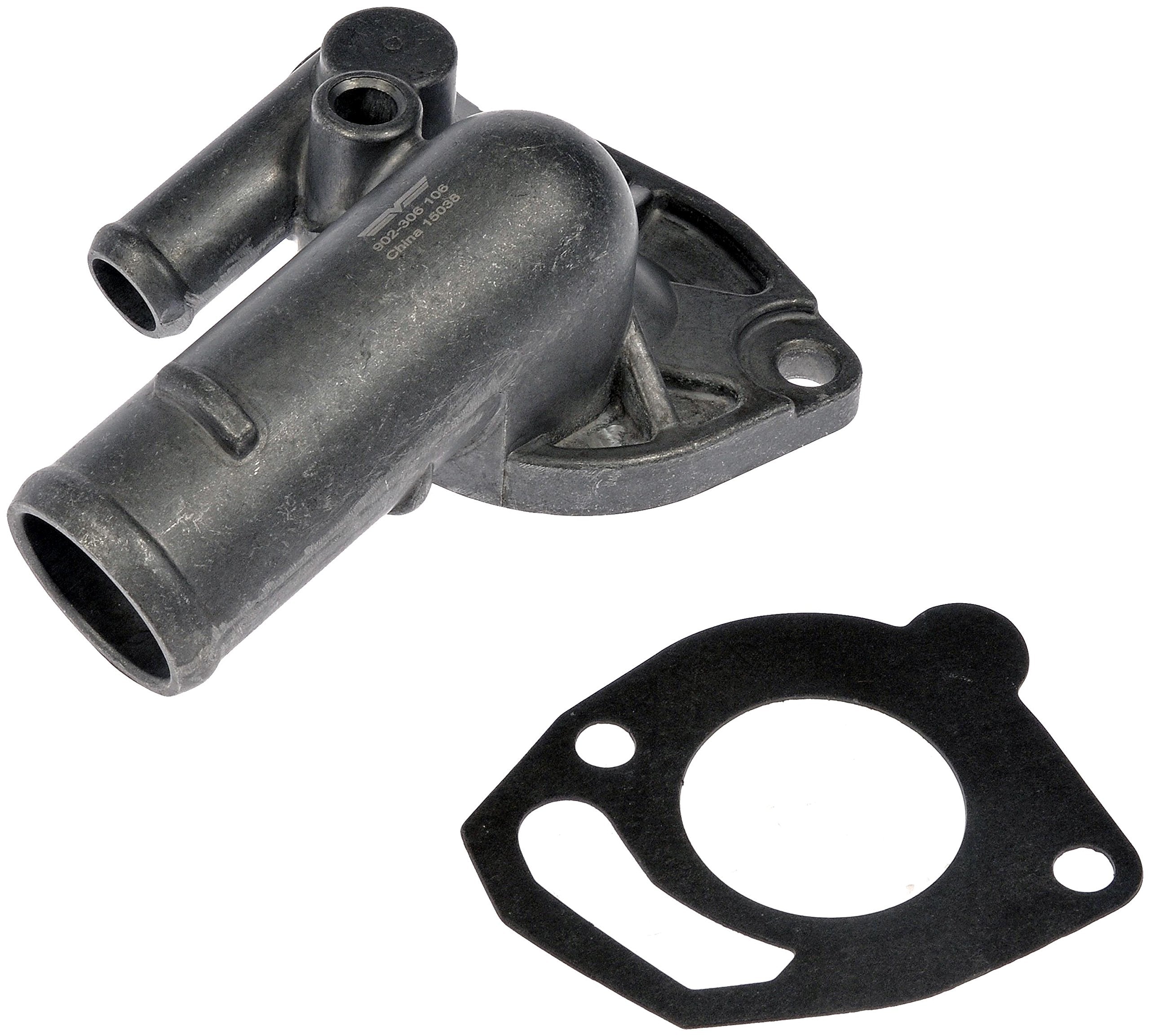 Dorman 902-306 thermostat housing front view showing clear fit with Dodge and Jeep engines