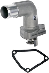 Dorman 902-5902 thermostat housing front view for Infiniti and Nissan, durable replacement.