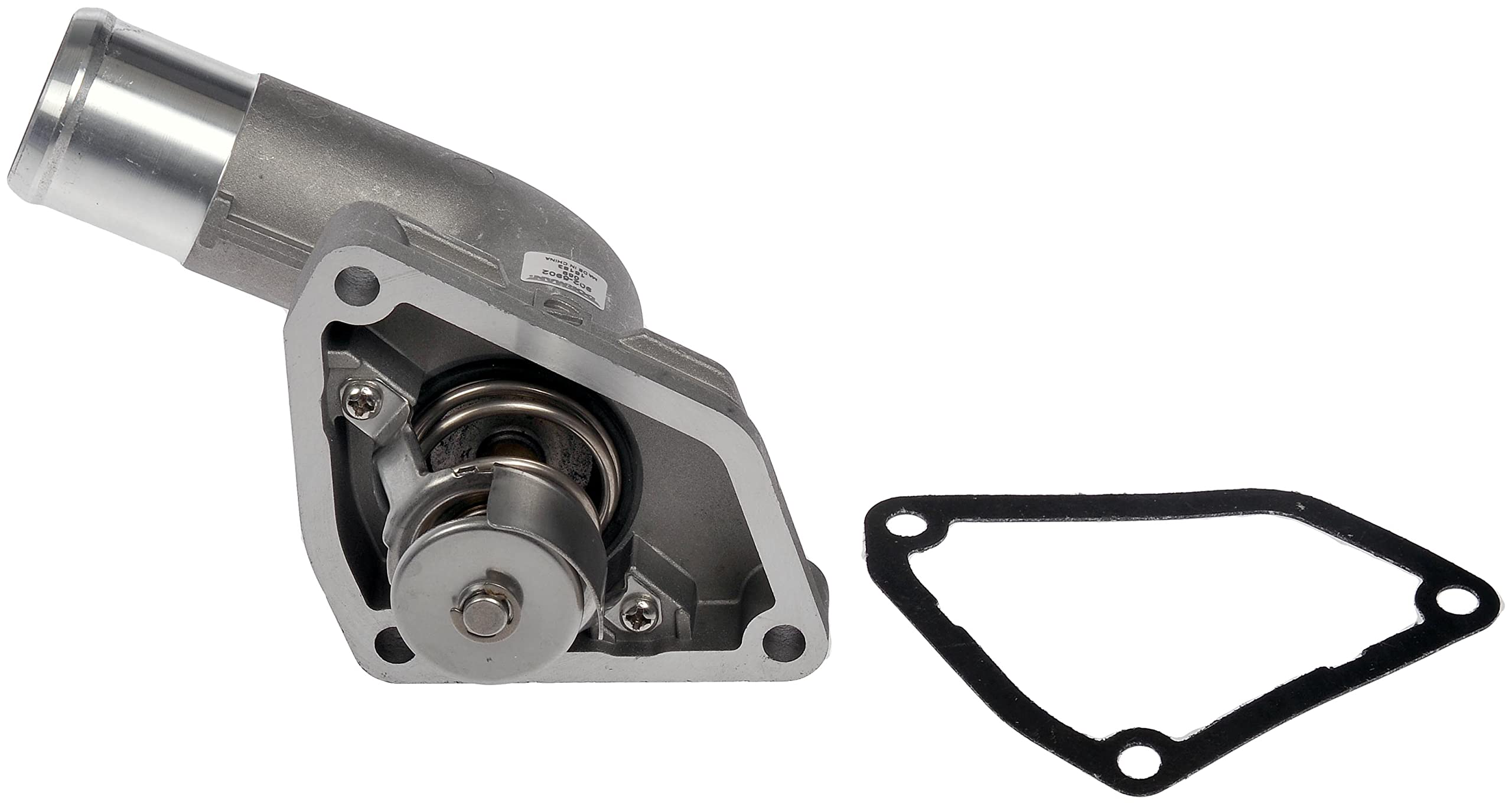 Dorman 902-5902 thermostat housing side angle, durable replacement reduces cracking risk.