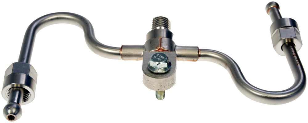 Dorman fuel injector line with mounting hardware included for plug-and-play install.