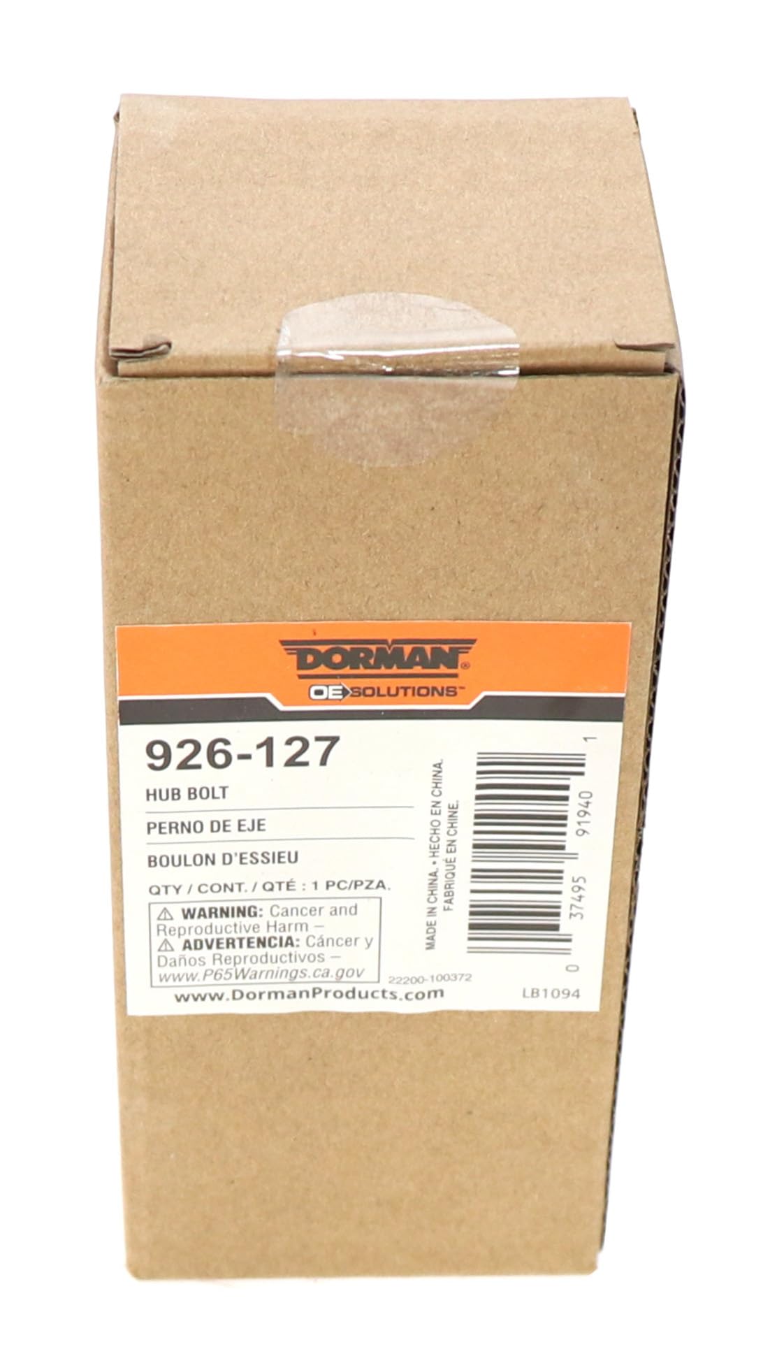 Packaging box for Dorman 926-127 rear axle bolt kit with part details