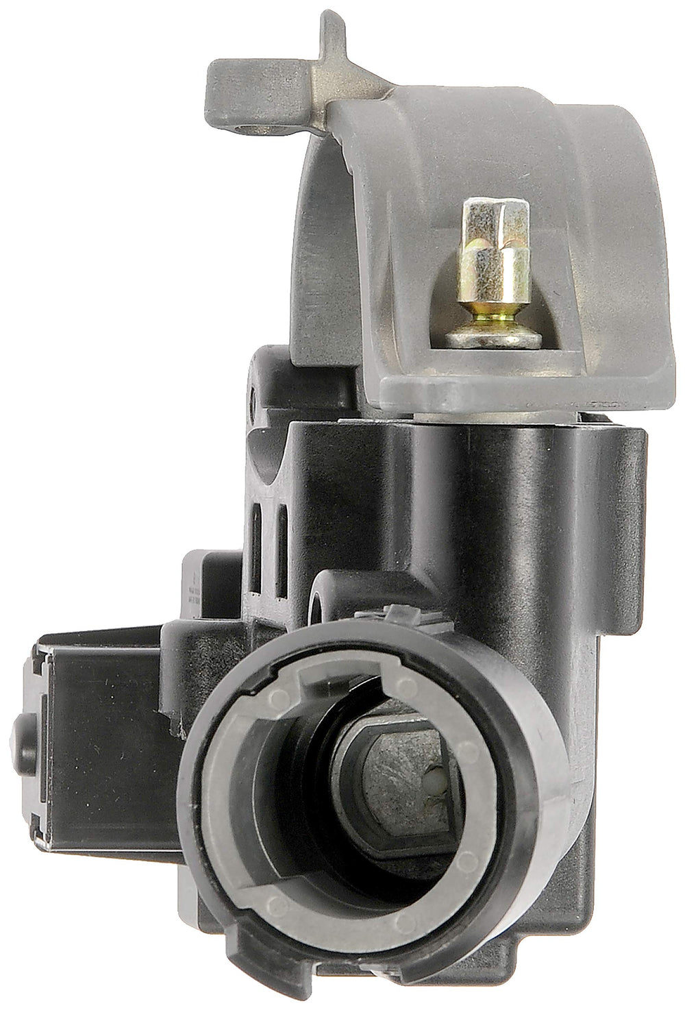 Dorman 989-019 ignition lock housing side view highlights compact aluminum-plastic build for longevity