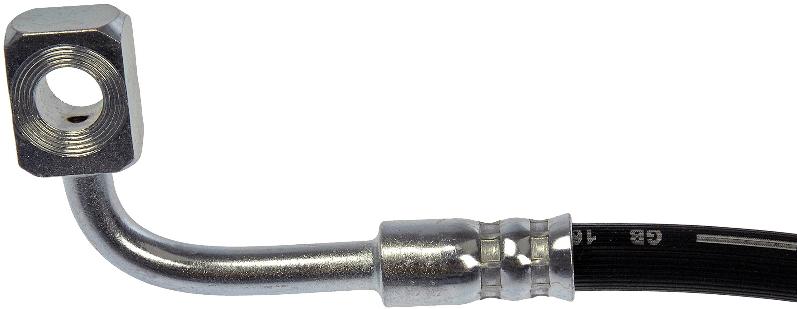 Dorman H621750 brake hose close-up shows durable EPDM rubber and corrosion-resistant fittings.