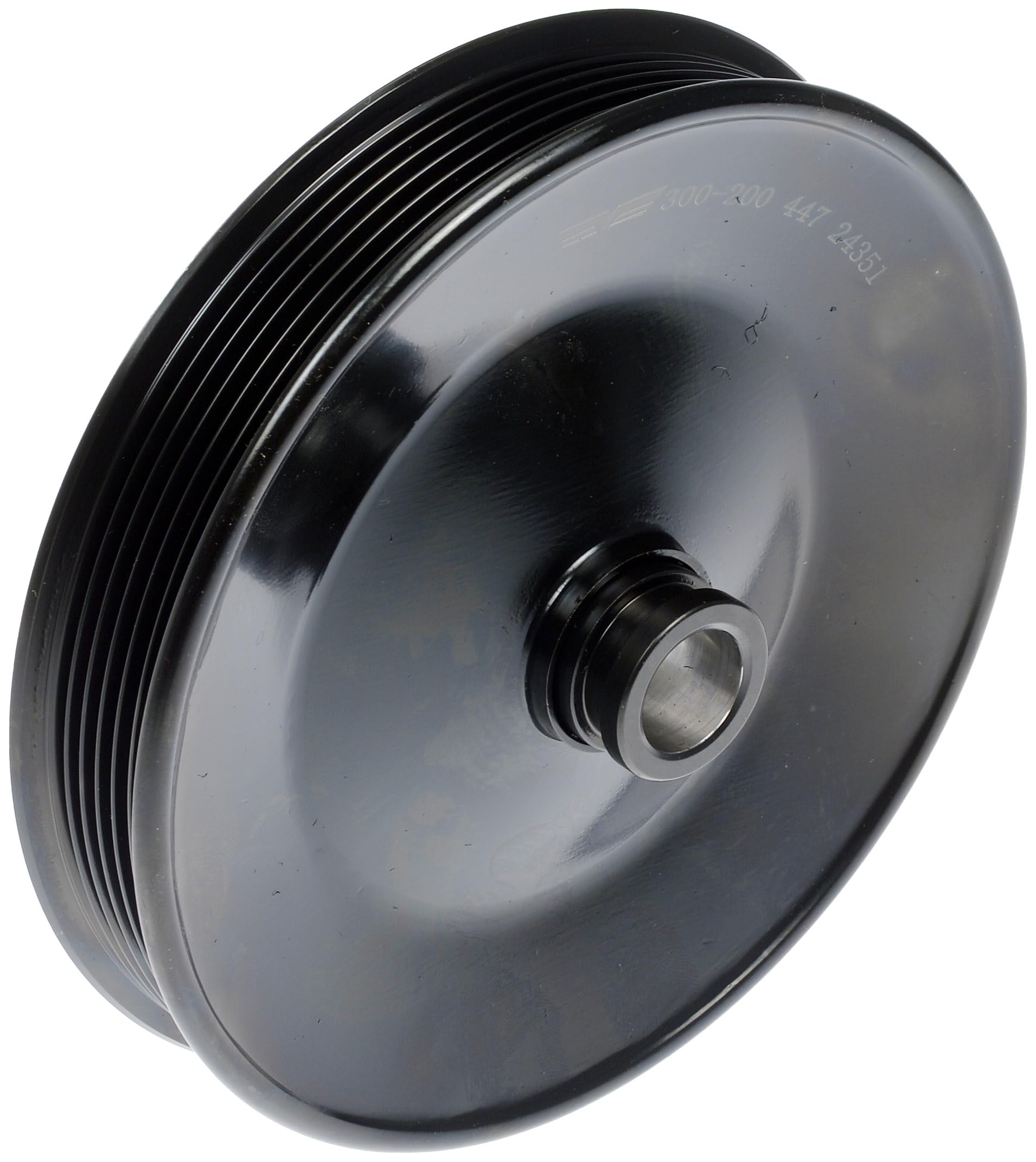 Dorman power steering pump pulley front view shows durable steel construction for reliability.
