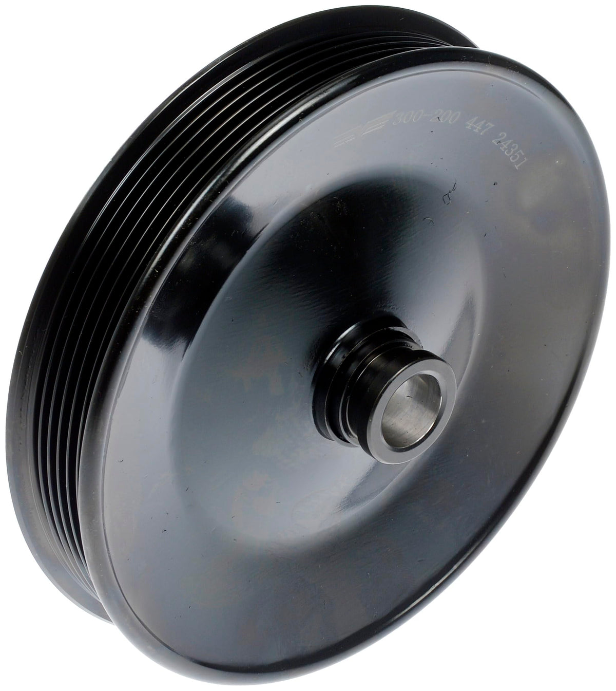 Dorman power steering pump pulley front view shows durable steel construction for reliability.