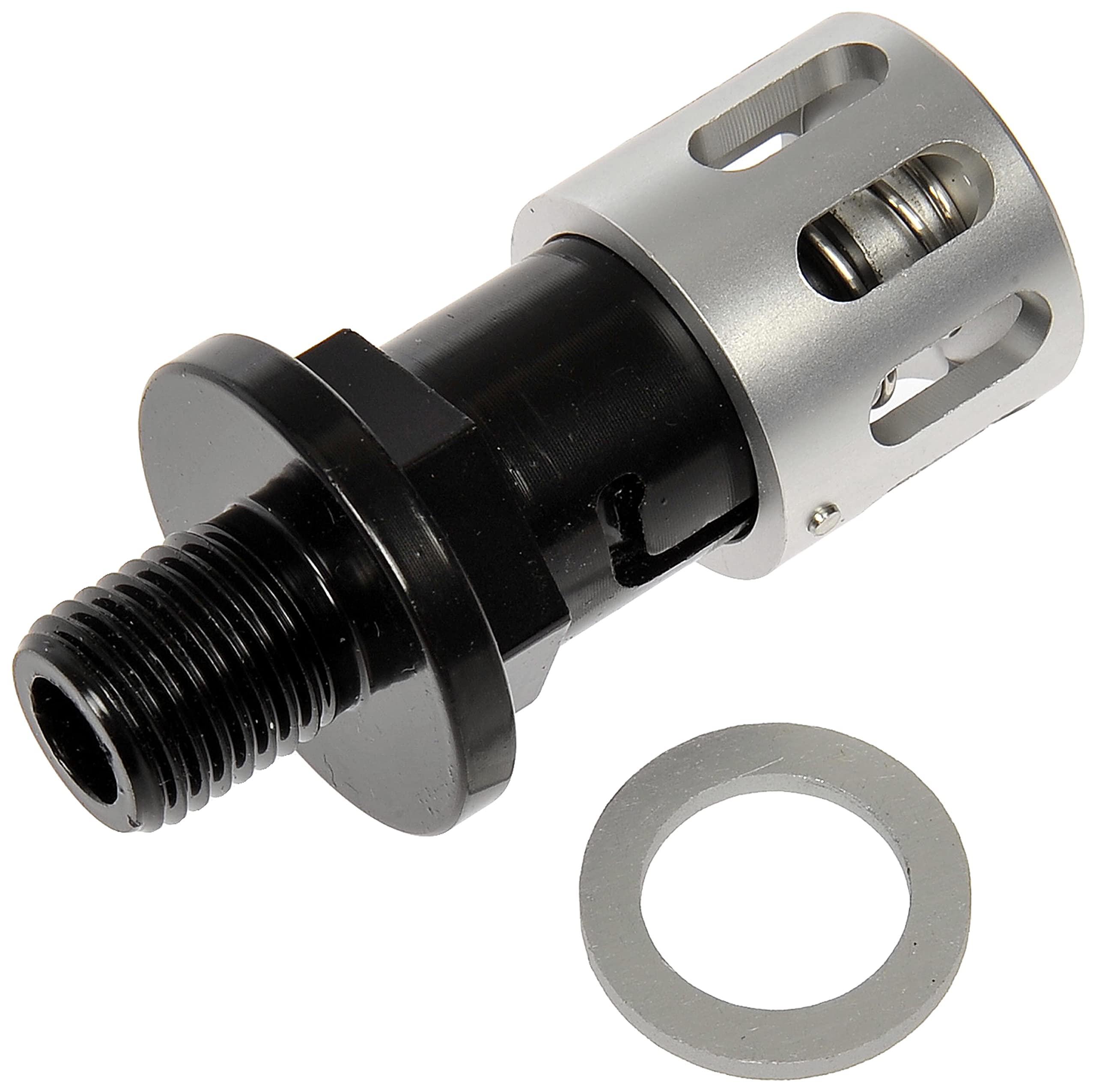Dorman Twist Drain plug close-up shows a leak-proof inner seal for cleaner oil changes.