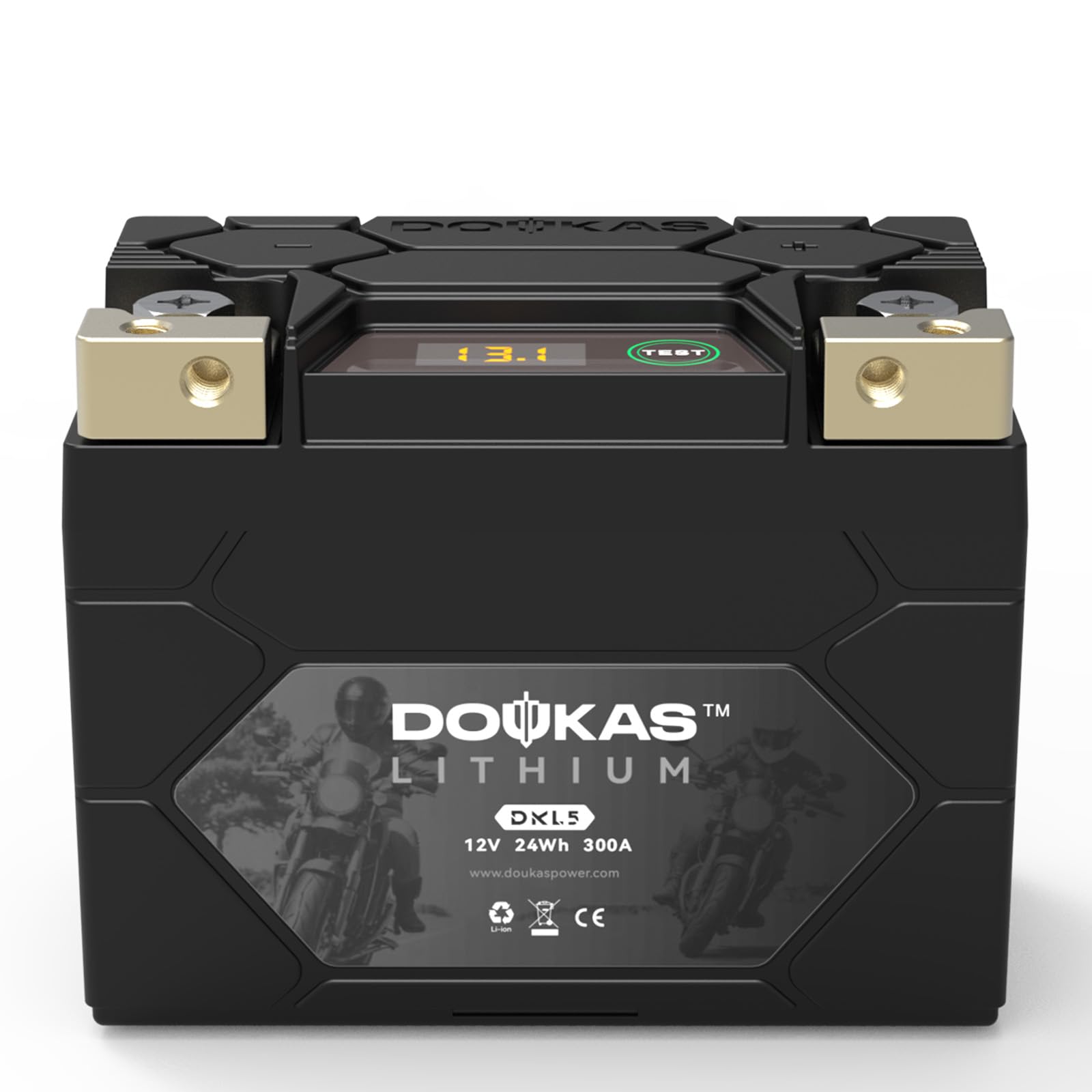 DOUKAS DKL5 front view showing compact, powerful powersports battery.