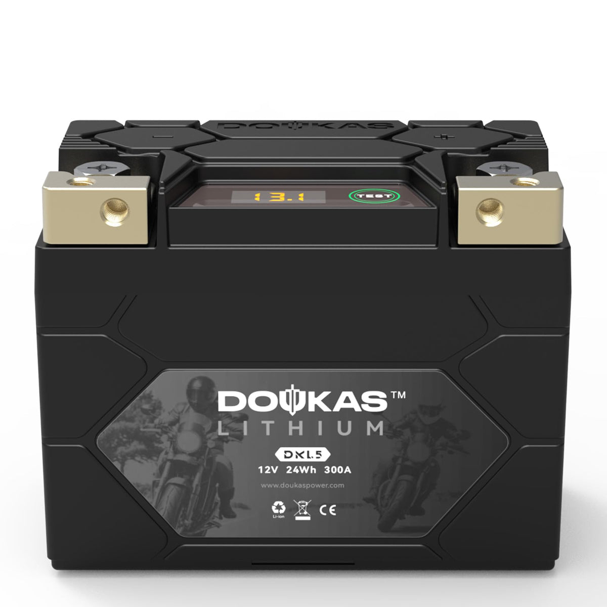 DOUKAS DKL5 front view showing compact, powerful powersports battery.