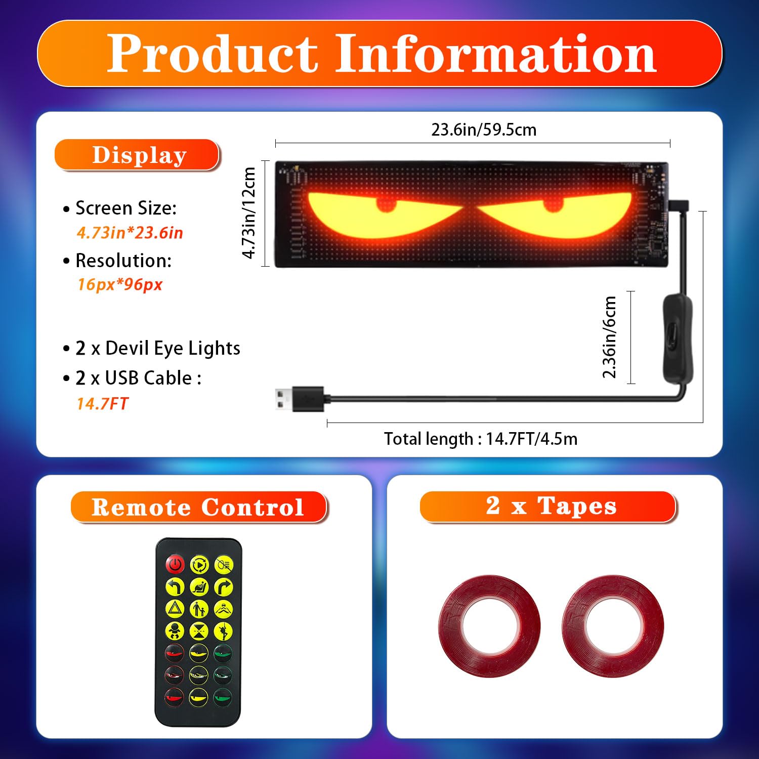 DouMmantn RGB LED lights brighten the car face for an eye-catching look.