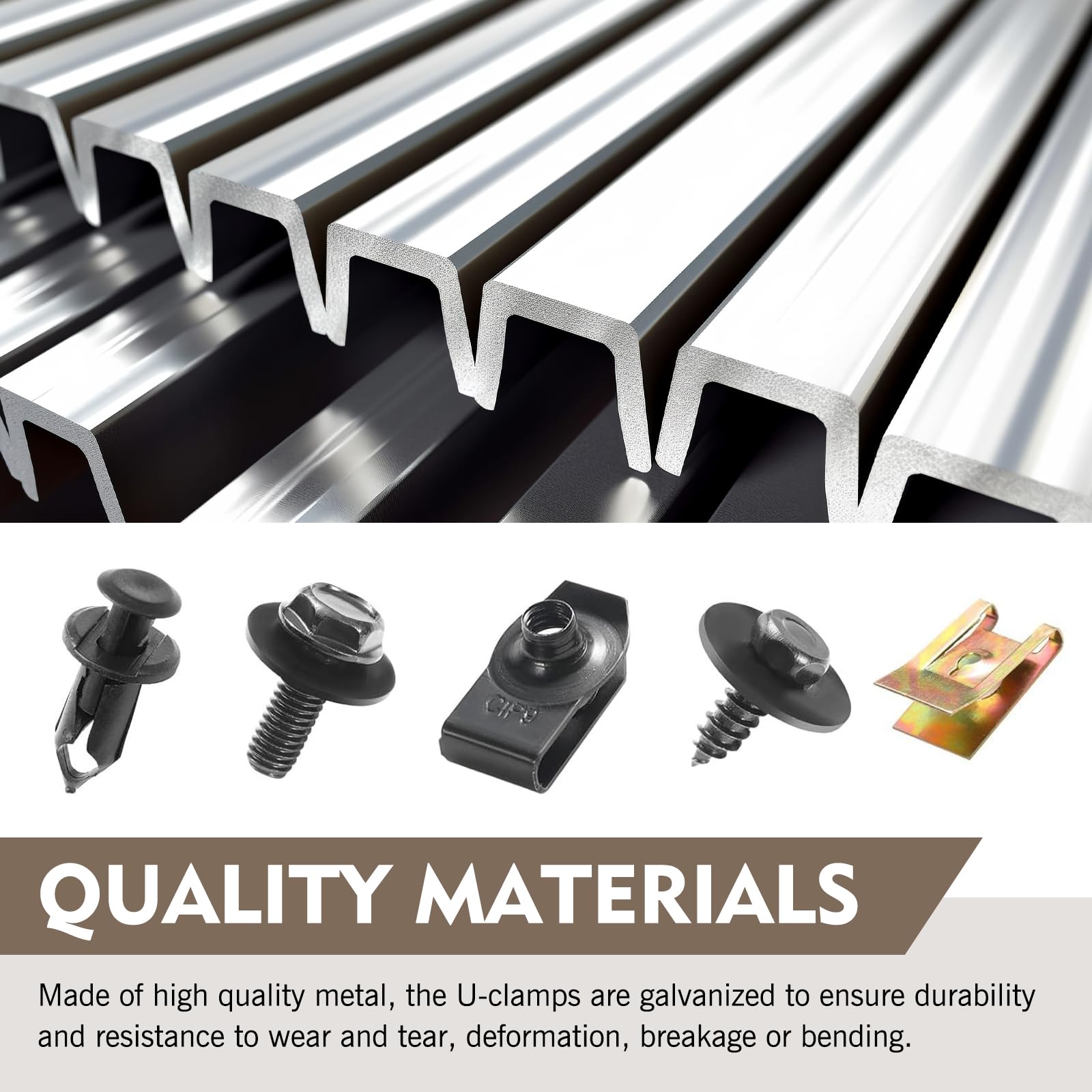 Downhill U-clips and gold U-clips assembly shows one-piece molding for secure mounting.