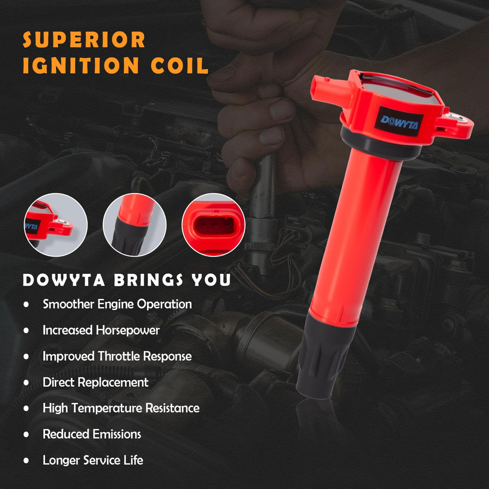 DOWYTA ignition coil housing detail highlights heat-dissipation design for consistent performance.