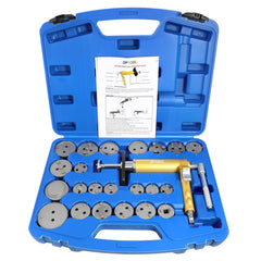 DPTOOL 23Pc Pneumatic Brake Caliper Tool in action for piston reset efficiency.