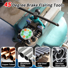 DPTOOL brake flaring tool mounted in bench vise for stability