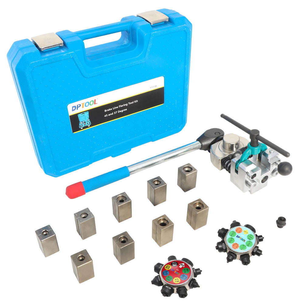 DPTOOL brake flaring tool kit on bench setup enabling precise flares
