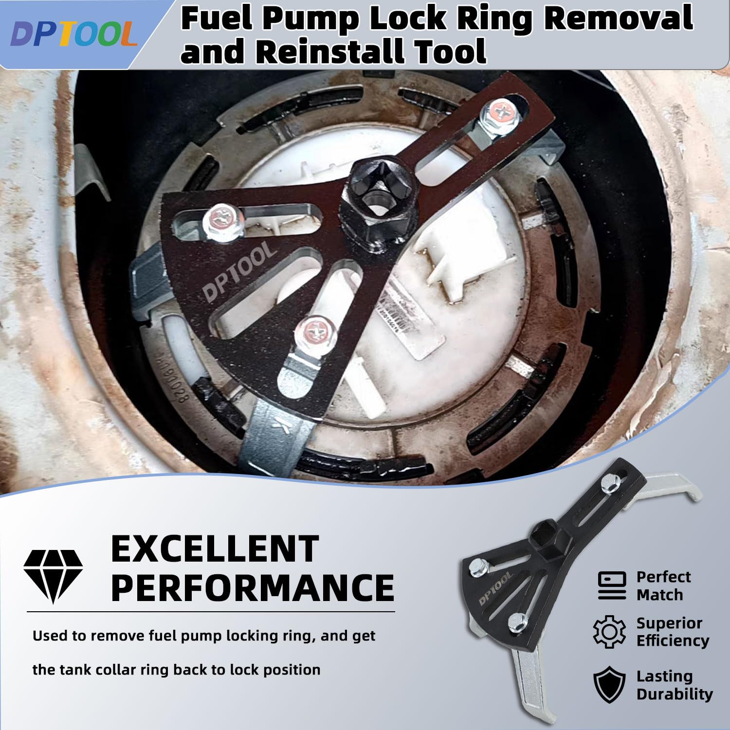 DPTOOL tool with breaker bar used to remove locking ring smoothly.