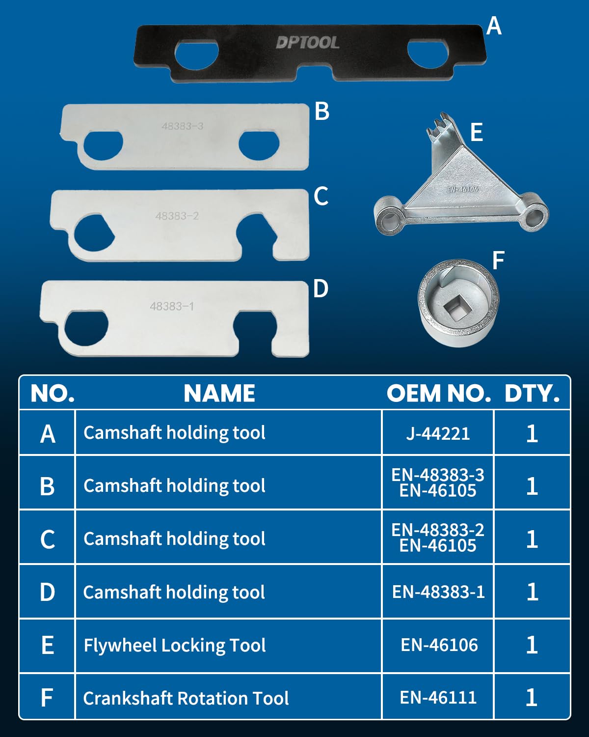 DPTOOL camshaft holding tool enabling secure alignment during installation.