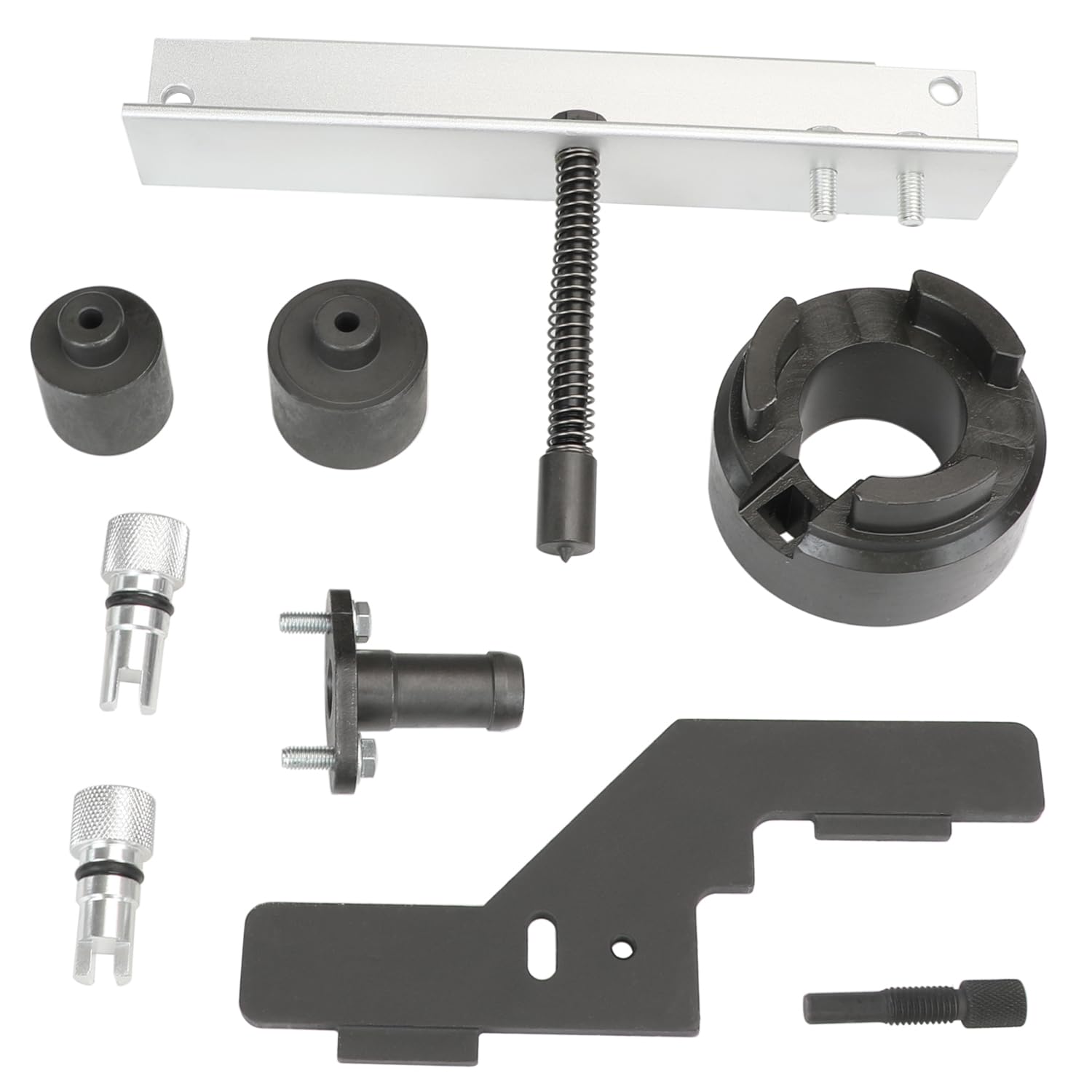 DPTOOL crankshaft damper holder stabilizing the crank during timing.