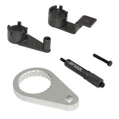 DPTOOL EN-51104 diesel pump locking tool attached for stable timing reference.