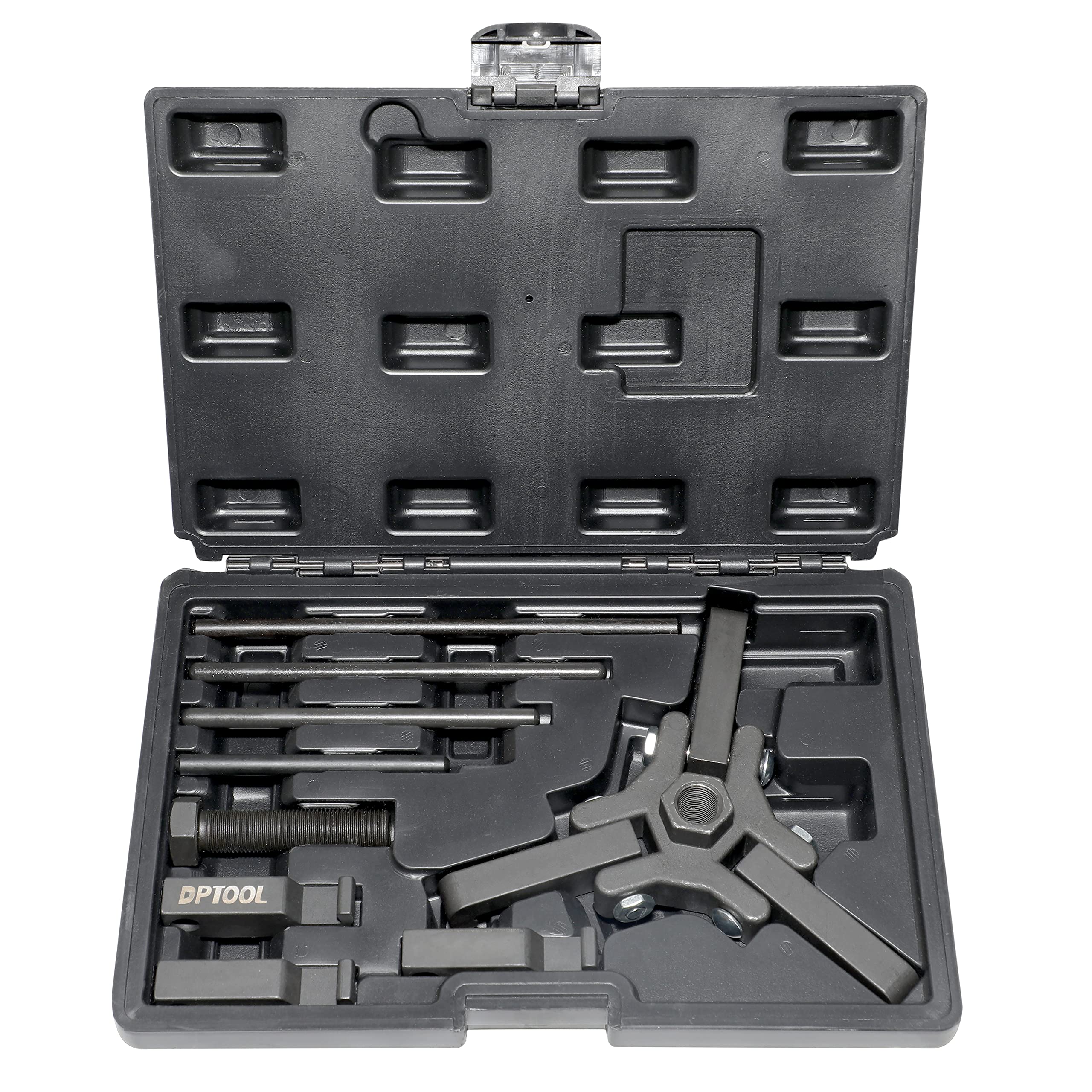 DPTOOL harmonic balancer tool assembled for quick pulley removal in tight engines.