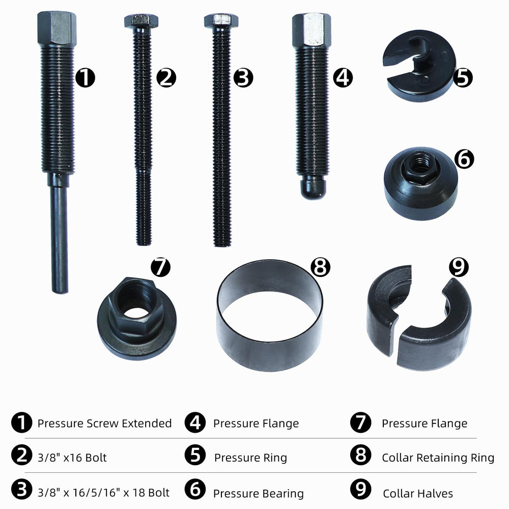 DPTOOL power steering pulley puller with extended pressure screw for easier removal.