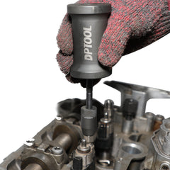 DPTOOL puller assembly shown in action for injector removal.