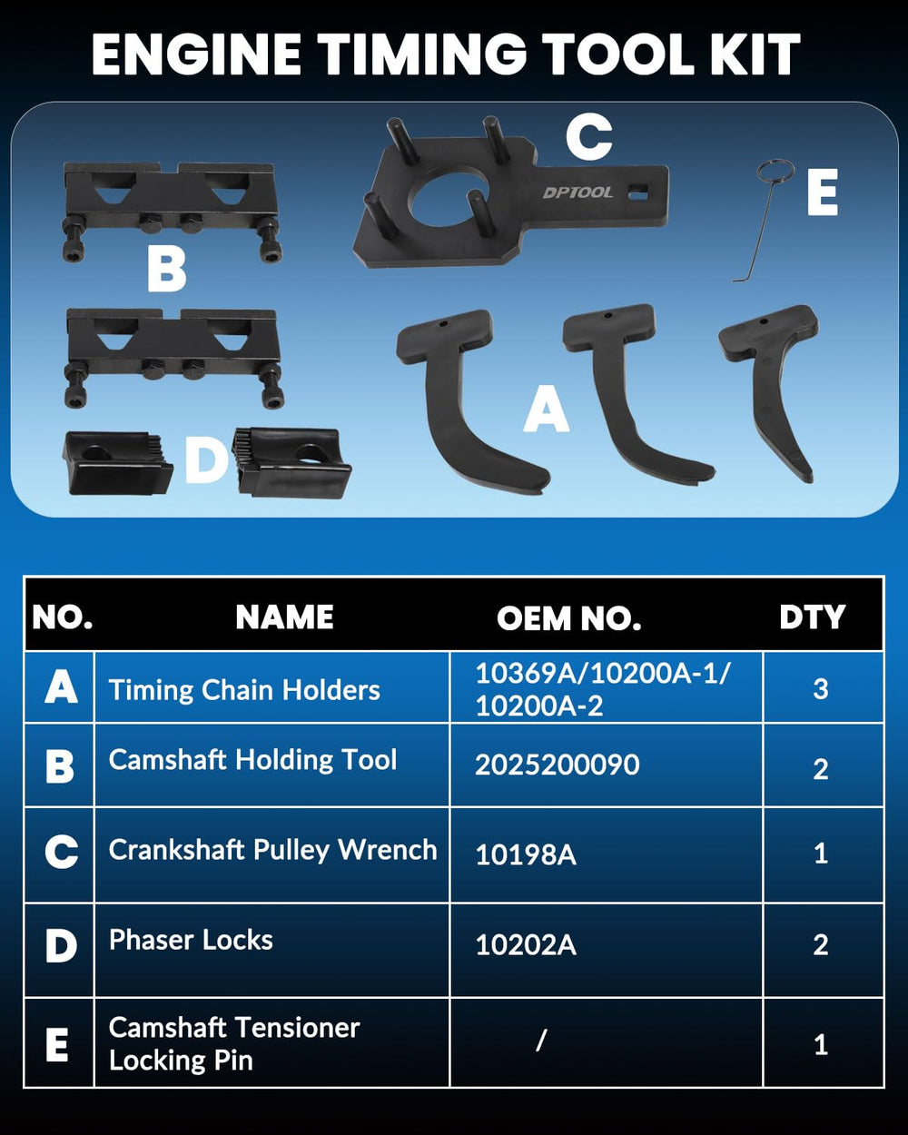 DPTOOL timing chain holders stabilize chain during tensioner work