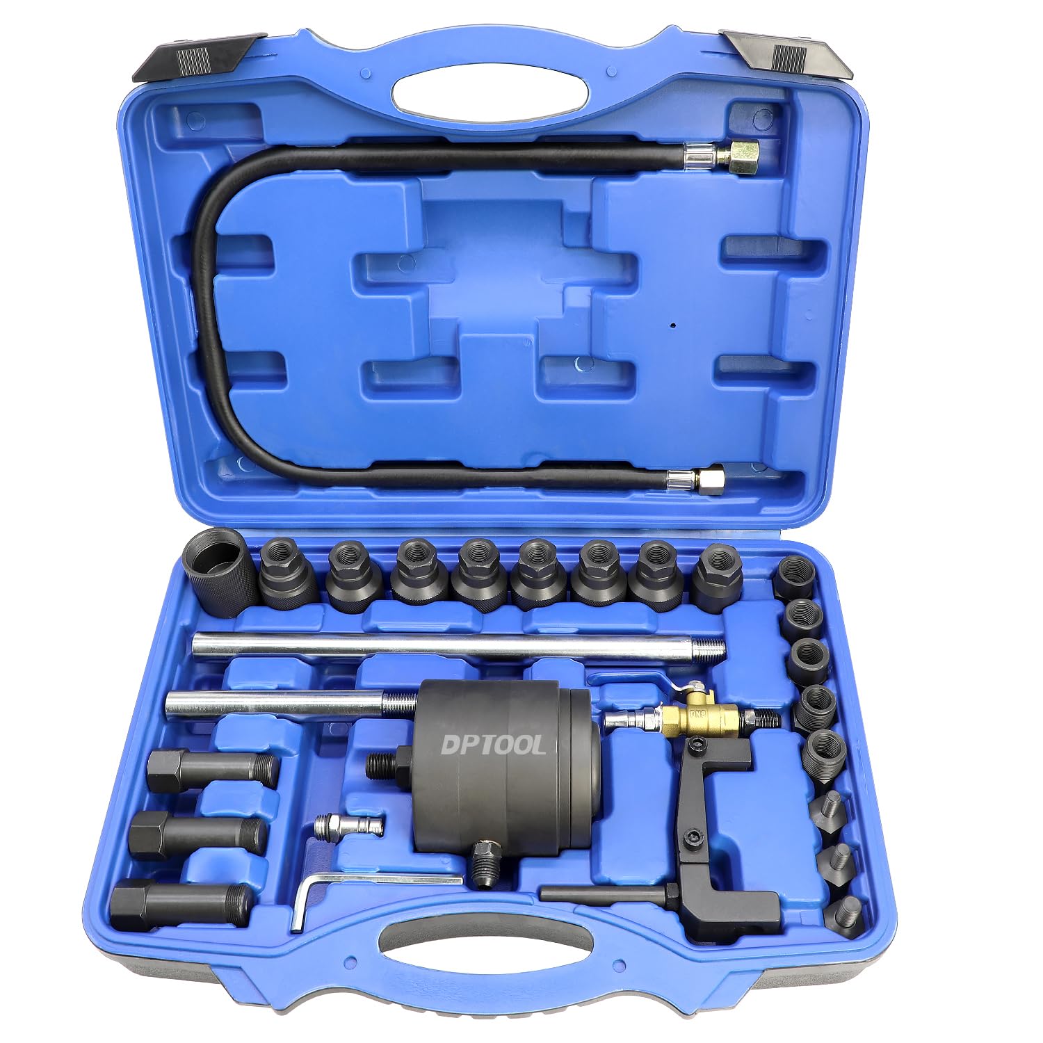 DPTOOL universal injector puller kit laid out for versatile diesel engine compatibility.