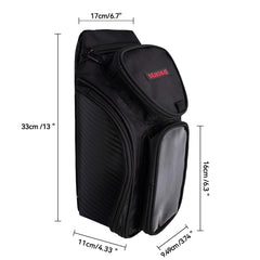 Dracarys tank bag side view showing magnetic attachment and strap stability